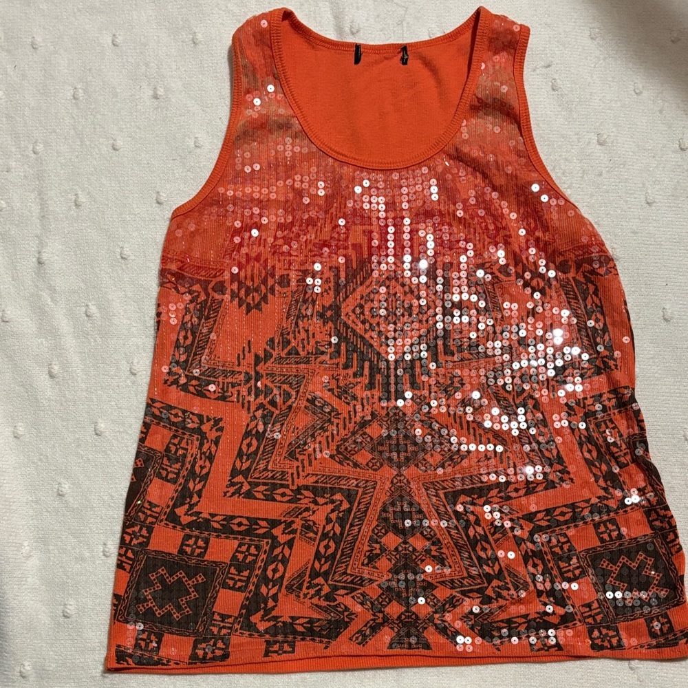 Vibrant Orange Sequin Tank Top
